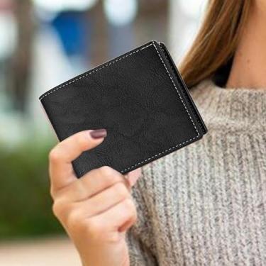 Imagem de Carteira masculina fina de poliuretano para cartão de crédito, leve, dobrável, carteira masculina fina para trabalho, compras, viagens, Preto, Clássico