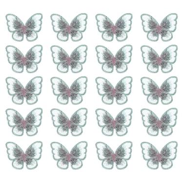 Imagem de Aplique de renda de borboleta, 30 peças de adesivos de borboleta, tecido de renda, apliques de borboleta, acabamento bordado para roupas, vestidos, artesanato de casamento, 4 x 5 cm, verde