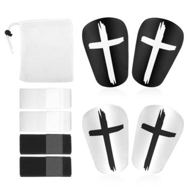 Imagem de 2 pares de caneleiras de futebol em miniatura, mini caneleiras de futebol com tiras de proteção para adolescentes, adultos, meninos e meninas (estilo cruzado)