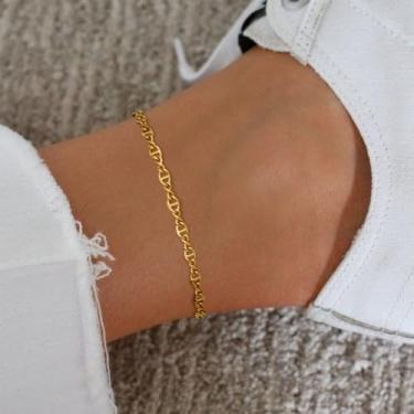 Imagem de Tornozeleira de ouro para mulheres corrente de 8 palavras dia corrente corrente 4,5 mm