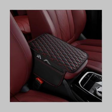 Imagem de MTRPS Capa de console central de carro, almofada de couro impermeável para descanso de braço com 2 sacos de armazenamento, protetor de caixa de assento de braço antiarranhões, acessórios internos para