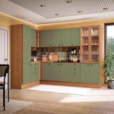 Imagem de Cozinha Modulada Pixel Kappesberg 100% Mdp Canela/verde Frevo 456cm