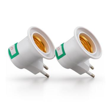 Imagem de Genérico Kit Dois Soquete Bocal E27 Adaptador Lâmpada Tomada Com Chave Liga E Desliga Bivolt Branco