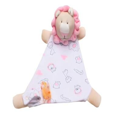 Imagem de Naninha para Bebê com Prendedor de Chupeta Bichinhos Estampada Algodão (100% Algodão, Leão rosa)