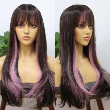 Imagem de Peruca sintética MSMYRNS Pink Highlights Dark Brown Color