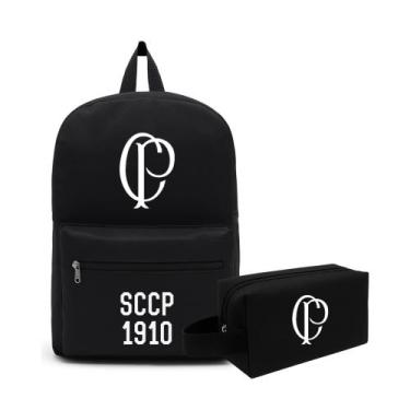 Imagem de Mochila e Estojo Casual Alça Reforçada Resistente Premium Escolar Facu