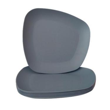 Imagem de Jogo 06 Pratos Plastico Duro Resistente Refeições Azul - Azzu