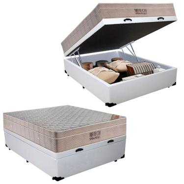 Imagem de Cama Box Baú Casal Sintético + Colchão Molas Ensacadas Ortobom Airtech Springpocket 138x188x67 Branco