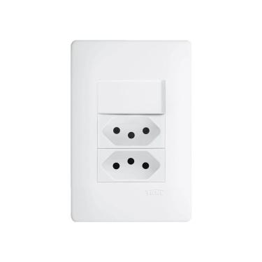 Imagem de Interruptor Simples e Tomada Dupla 2P+T 10A Fame Habitat com Placa 4x2