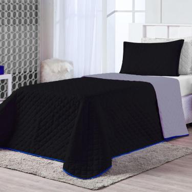 Imagem de Kit Cobre Leito Preto Cinza Solteiro 02 Peças Dupla Face