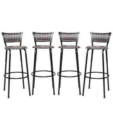 Imagem de Banquetas Junco Degradê Cyber Estrutura Preta Ideal para Bancada Balcão e Cozinha Kit 04 Unidades - Itagold (Floral Marrom)