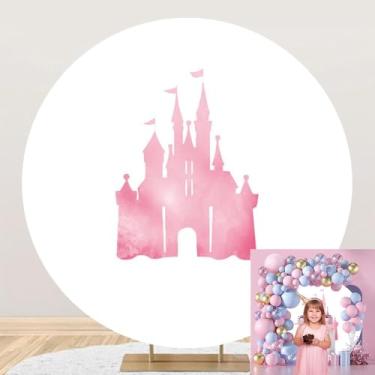Imagem de OERJU Capa de fundo redondo castelo de princesa rosa castelo aniversário círculo pano de fundo capa de suporte de conto de fadas menina aniversário chá de bebê decorações de festa fotografia fundo