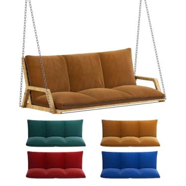 Imagem de Almofadas de balanço para varanda para móveis ao ar livre 140 x 12 cm com encosto - 6 x enchimento grosso - 1 capa impermeável - 6 tiras de almofada, 2 almofadas giratórias de 3 lugares para ambientes