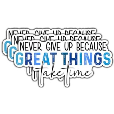 Imagem de (3 peças) Adesivo Never Give Up Because Great Things Take Time com citação motivacional decalques de vinil à prova d'água para livros, laptops, telefone, garrafas de água, copo Kindle, 7,6 cm