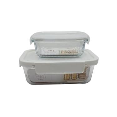 Imagem de Kit 2 Potes de Vidro Retamgular 1 Litro e 375 ML Hermeticos Potes Transparente Vidro Borossilicato Maior Resistência Termica e Durabilidade Linha Premium