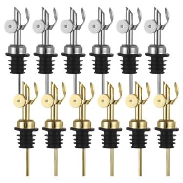 Imagem de Pacote com 12 dosadores de garrafa de aço inoxidável com fechamento automático, vedações de silicone para azeite de oliva e xaropes