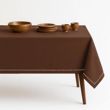 Imagem de HEIRLOOM COMFORT Toalha de mesa de algodão marrom, toalha de mesa 152 x 213 cm, serve para 6 a 8 lugares, macia, durável, lavável, resistente a rugas, toalha de mesa retangular para jantar, reuniões