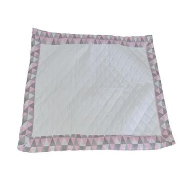 Imagem de Kit 2 Tapete Higiênico Pet Impermeável Lavável, Branco, Microfibra Matelada com Bordas Estampadas, Base Impermeável (Rosa Laika, Médio: 70x70cm)
