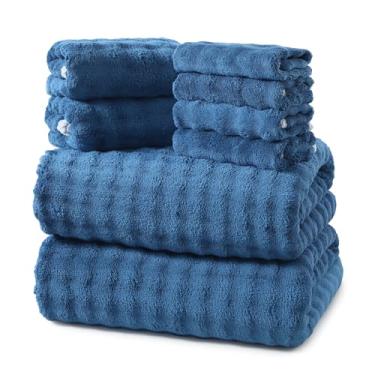 Imagem de REDKISS Conjuntos de toalhas de banho macias de 8 peças, microfibra de secagem rápida e absorvente, lençol de banho grande de 89 x 178 cm, toalha de mão de 35 x 76 cm, toalha de banho de 30 x 30 cm