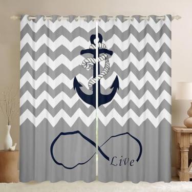 Imagem de Cortinas estilo náutico para crianças, meninos, meninas, quarto, âncora, corda, sala de estar, listras modernas, decoração de quarto geométrico, cortinas de janelas, tratamentos de janela, 106 x 150