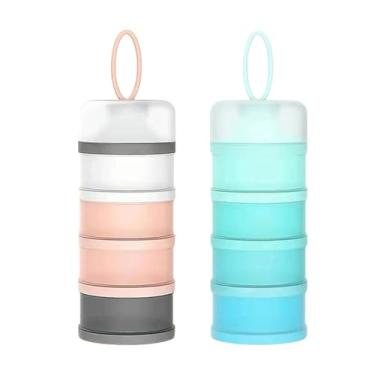 Imagem de Fenteer Conjunto de 2 recipientes para proteína em pó, dispensadores de fórmula com 4 compartimentos, recipientes empilháveis ​​para lanches infantis, ideais