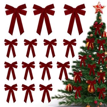 Imagem de WILNUO 24 peças de laços de veludo para árvore de Natal, enfeites de laços vermelhos para guirlanda, guirlanda, sacos de doces, decorações de festa DIY (5 x 7 polegadas, largura de 2,5 cm)