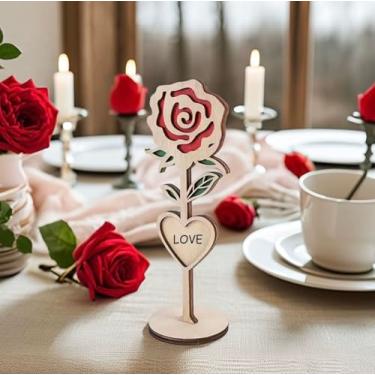 Imagem de Presente de casamento para mãe, dia dos namorados, aniversário para amantes, corte a laser, 3D, rosa, vermelha, flor, coração, gravado, mãe, amor, base redonda, mesa, decoração de escritório (amor)