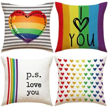 Imagem de Capa de travesseiro decorativa Rainbow Heart Linen 45x45cm - yiweisai