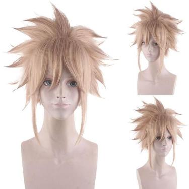 Imagem de Peruca de cosplay curta loira espetada com franja em camadas, 35 cm de