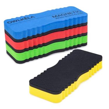 Imagem de OWLKWLA 4 peças de borrachas apagáveis a seco, borracha magnética para quadro branco, borrachas de quadro branco para escola, escritório, casa, sala de aula, 4 cores