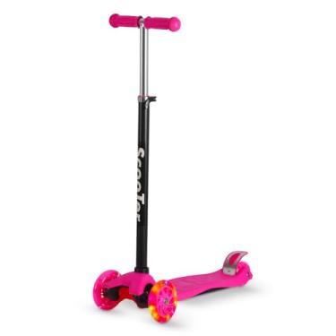 Imagem de Patinete Infantil Unissex Dobrável e Ajustável 4 Rodas Com Luzes Em Led Até 70kg Cor Rosa