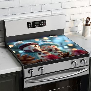 Imagem de BVBOX Capa superior de fogão de Natal para fogão elétrico 71 cm x 50 cm, capas superiores de fogão de vidro lavável decorativo protetor de fogão para cozinha doméstica (boneco de neve sorridente)