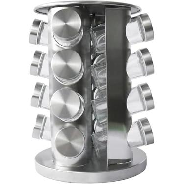 Imagem de Porta Condimentos Temperos Giratório com 16 Potes de Vidro e Tampa Aço Inox Premium – Kit Completo para Armazenar Temperos na Cozinha com Suporte Giratório Resistente e Design Funcional