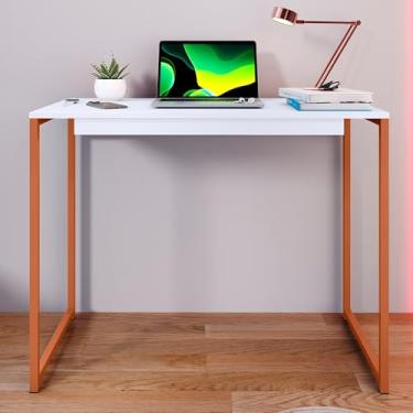 Imagem de Mesa Escrivaninha Estilo Industrial para Escritório e Home Office – Mesa para Computador Compacta com Estrutura Metálica e Fácil Montagem(BRANCO/ROSE)