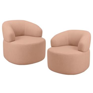 Imagem de Kit 02 Poltronas Giratória Orgânica Para Sala de Estar Living Helena L02 Linho Rosê - Lyam Decor