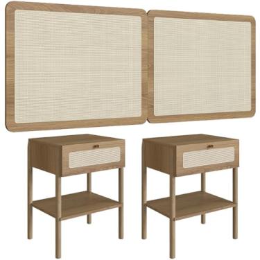 Imagem de Cabeceira Queen 160cm e 2 Mesas Laterais 1 Gaveta Madeira Moss A03 Hanover Roble - Lyam Decor