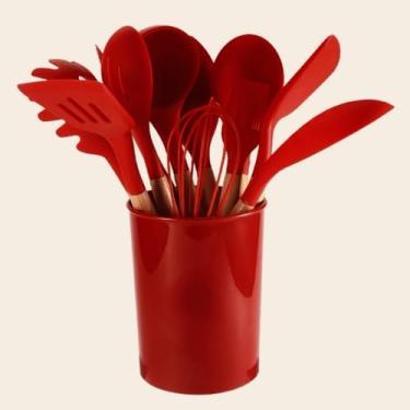 Imagem de Kit UtensíLios de Cozinha Silicone de 12 PeçAs em，Colher de Pau， Custo-BenefíCio，UtensíLios Essenciais (Vermelho)