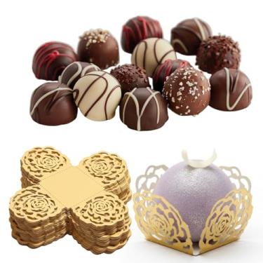 Imagem de 60 embalagens de trufas, forros de cupcake dourados para assar, copos de chocolate elegantes para casamento, decorações de festa de aniversário, copos profissionais de trufas para padeiros e