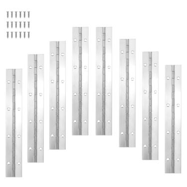Imagem de AurDo Dobradiça contínua de piano de aço inoxidável resistente, 8 peças, prata, 20 cm, dobradiças de piano de largura aberta de 3 cm para ferramentas de móveis de madeira, armários de piano, inclui