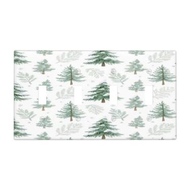 Imagem de Nadoabtm Placa de cobertura para interruptor de luz, aquarela, padrão de pinheiro, 4 gangues, quadriciclo, interruptor, decorativo, placa, tomada elétrica, capa para quarto, decoração de casa