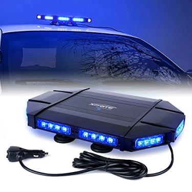 Imagem de Xprite Black Hawk Mini 18" Professional LED azul do discrição Low Profile Aplicação da Lei e Segurança Magnetic Roof Top Strobe Light Bar