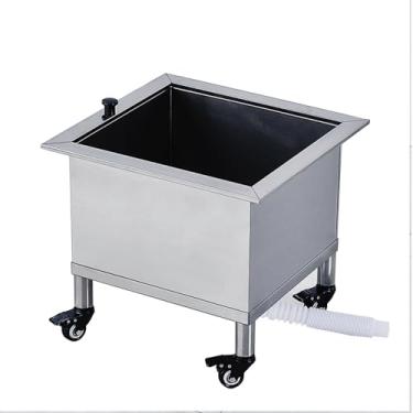 Imagem de TRGCJGH Pia de esfregão móvel, bacia de serviço de esfregão de aço inoxidável com rodas, pia de lavanderia, com drenagem para garagens de negócios de cozinha (48 cm/18,8 pol.)