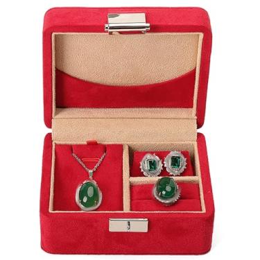 Imagem de LNQKJXIIA Boutiques US Conjunto de caixa de joias de camurça sintética para coleção de jadeite, anel brinco colar caixa de armazenamento com fecho de metal, estojo de exibição organizador vintage