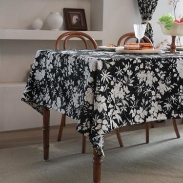 Imagem de Toalha de mesa floral para mesa retangular rústica de tecido de fazenda toalha de mesa vintage com bordado jacquard sem vincos pano de capa lavável para cozinha, decoração de festa em casa, preto 140