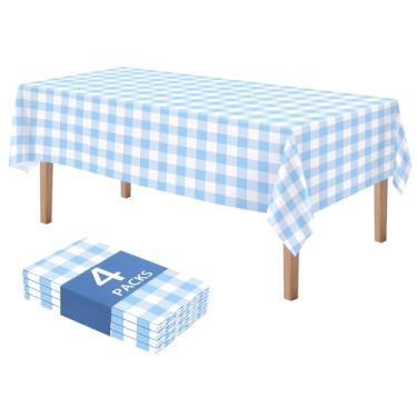 Imagem de DaiUni Pacote com 4 toalhas de mesa xadrez azul claro e branco – Toalha de mesa xadrez descartável de plástico 137 x 272 cm, capas de mesa de piquenique à prova d'água para festa de aniversário