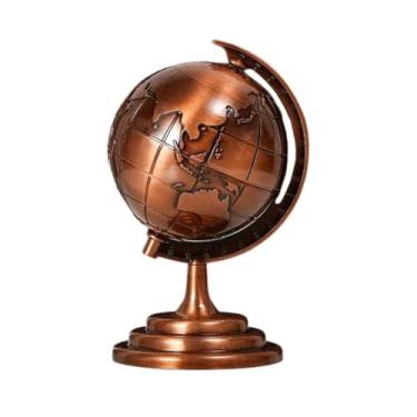 Imagem de Globo Terrestre Decorativo, Metal Bronze Envelhecido, Base Clássica, Mapa Mundial em Relevo, Ideal para Escritório e Decoração, 13 cm (Bronze)