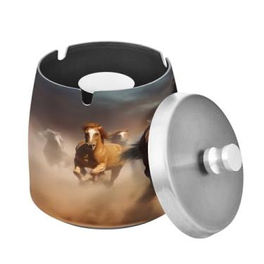 Imagem de Blueangle Cinzeiro de cavalos de corrida com tampa para cigarros, à prova de vento/chuva, aço inoxidável, sem fumaça, inodoro, cinzeiro para uso interno ou externo (239)