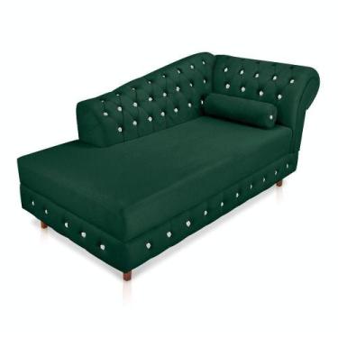 Imagem de Divã Chesterfield Capitonado Verde com Strass Suede Drossi