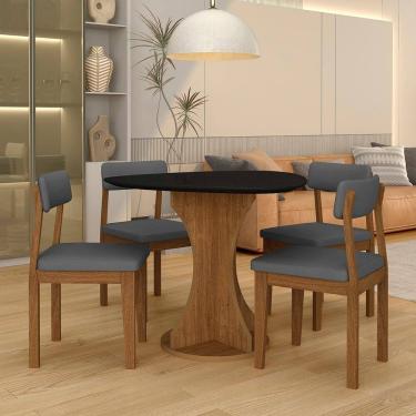 Imagem de Mesa Tampo Orgânico Beijing + 4 Cad. Estofadas Fre/pto/s.cinza - M.a