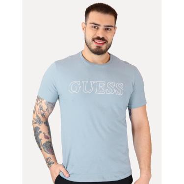Imagem de Camiseta Guess Masculina Outline White Logo Azul Claro-Masculino
